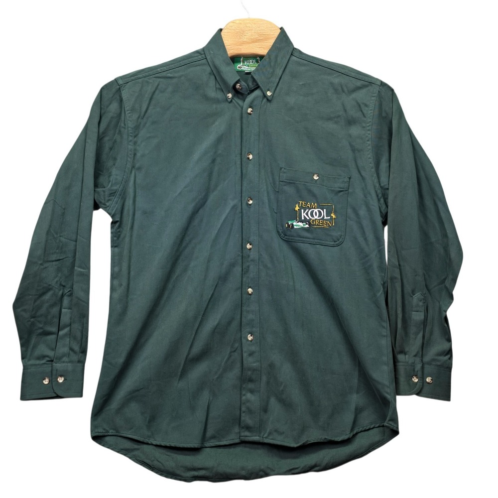 Vintage Team KOOL Green Racing Shirt Men Medium Indy Car Button Down Embroidered
